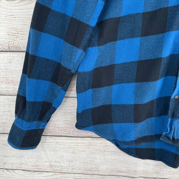 Lucky Brand Saturday Stretch Plaid Flannel Shirt Mens XL Blue Classic Fit - Picture 5 of 14